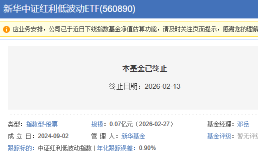 新华中证红利低波动ETF清盘(图1)